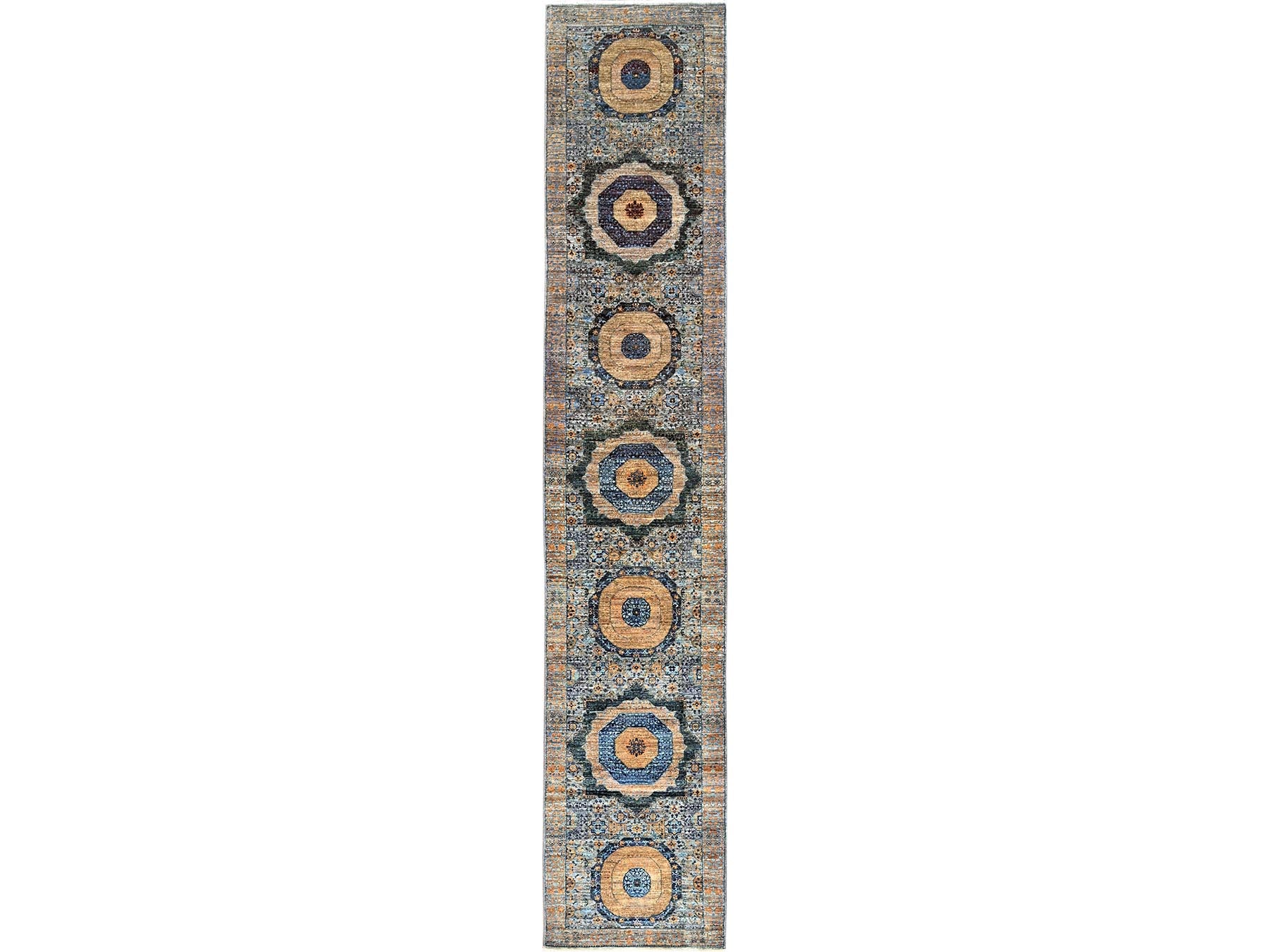 Blue 2'6" x 13'9" Traditional Hand knotted Wool Rug - Sku: O085849