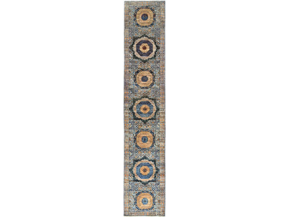 Blue 2'6" x 13'9" Mamluk Hand knotted Wool Rug - Sku: O085849