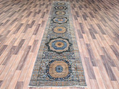 Blue 2'6" x 13'9" Mamluk Hand knotted Wool Rug - Sku: O085849
