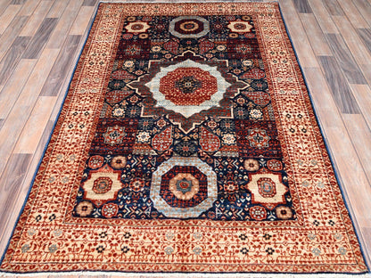 Blue 3'10" x 6'3" Mamluk Hand knotted Wool Rug - Sku: O085852