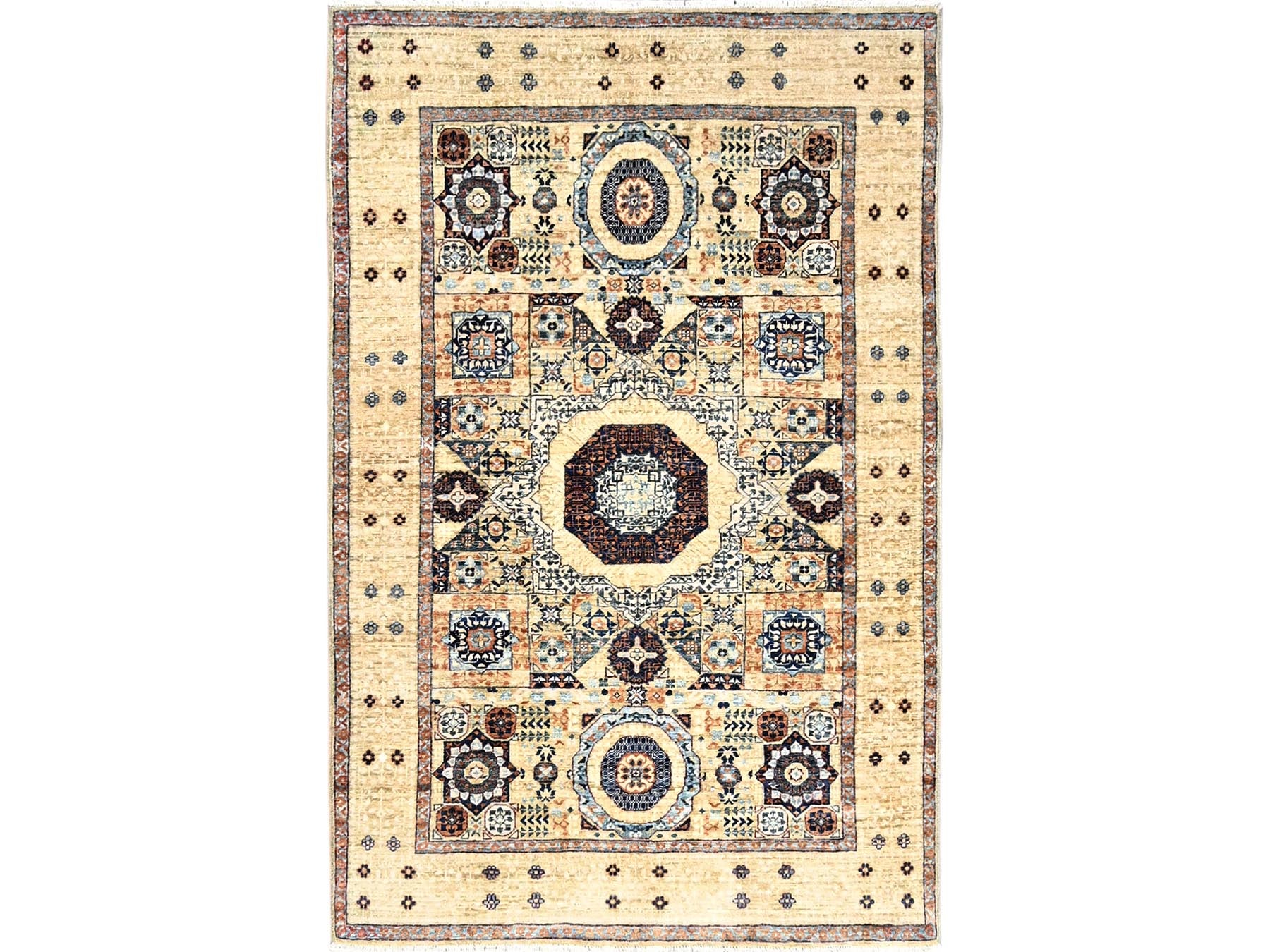 Mamluk Mamluk hand-knotted wool rug in Ivory, 3'10" x 6' — SKU O085859