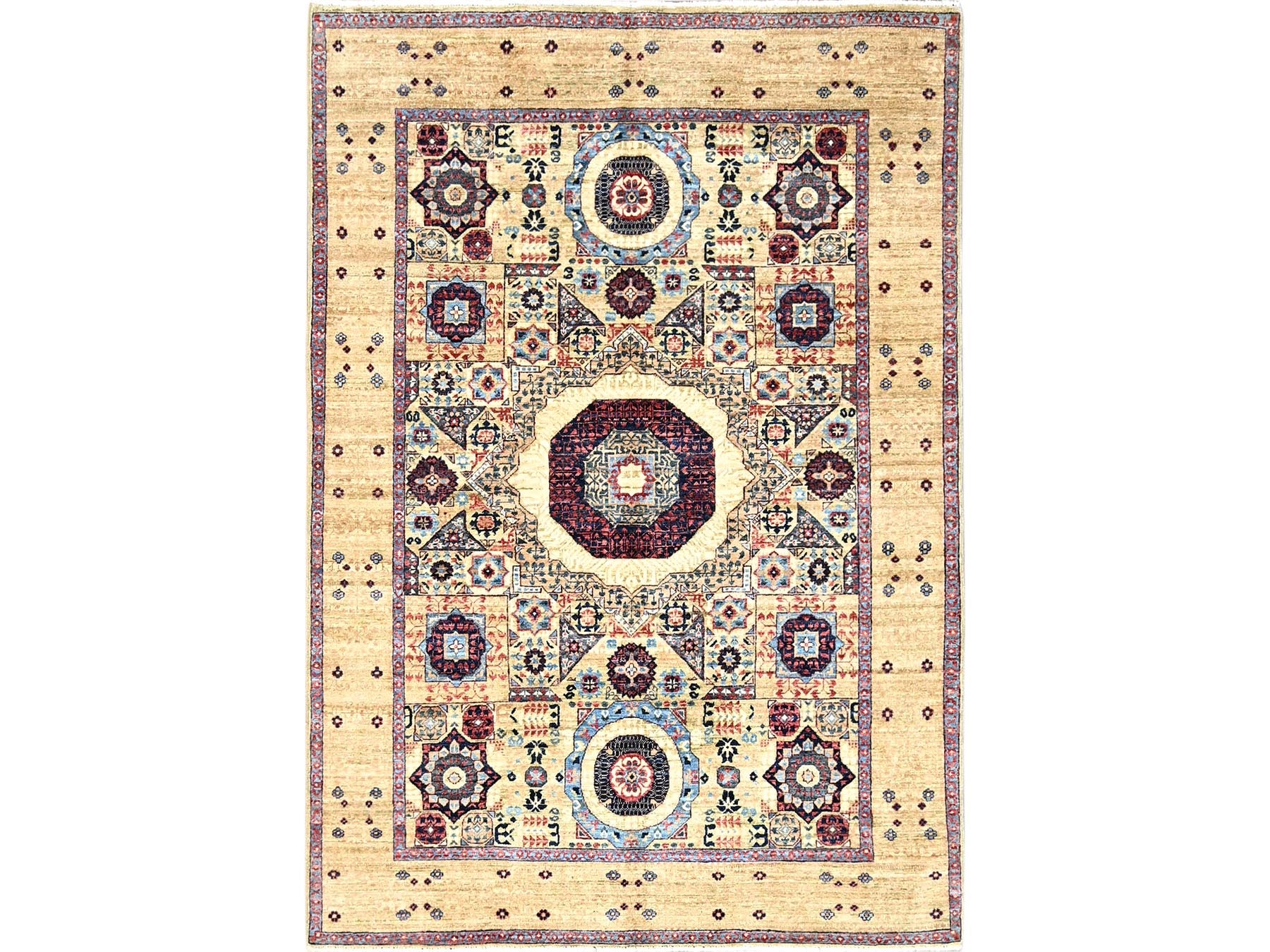 Mamluk Mamluk hand-knotted wool rug in Ivory, 5' x 7' — SKU O085861