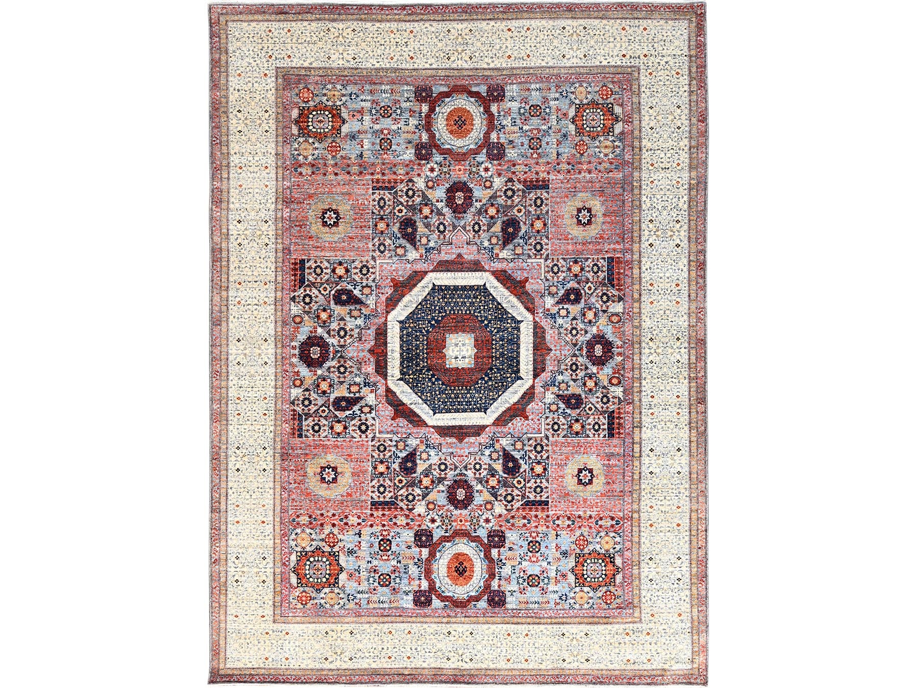Mamluk Mamluk hand-knotted wool rug in Red & Ivory, 8'10" x 12' — SKU O085871
