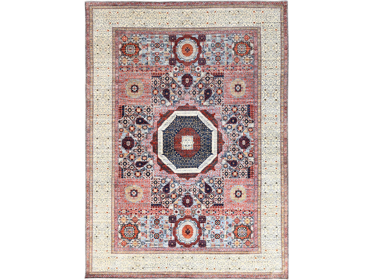 Mamluk Mamluk hand-knotted wool rug in Red & Ivory, 8'10" x 12' — SKU O085871