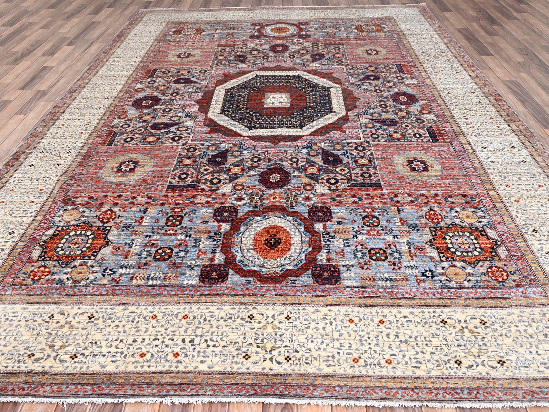 Mamluk Mamluk hand-knotted wool rug in Red & Ivory, 8'10" x 12' — SKU O085871 (view 2)