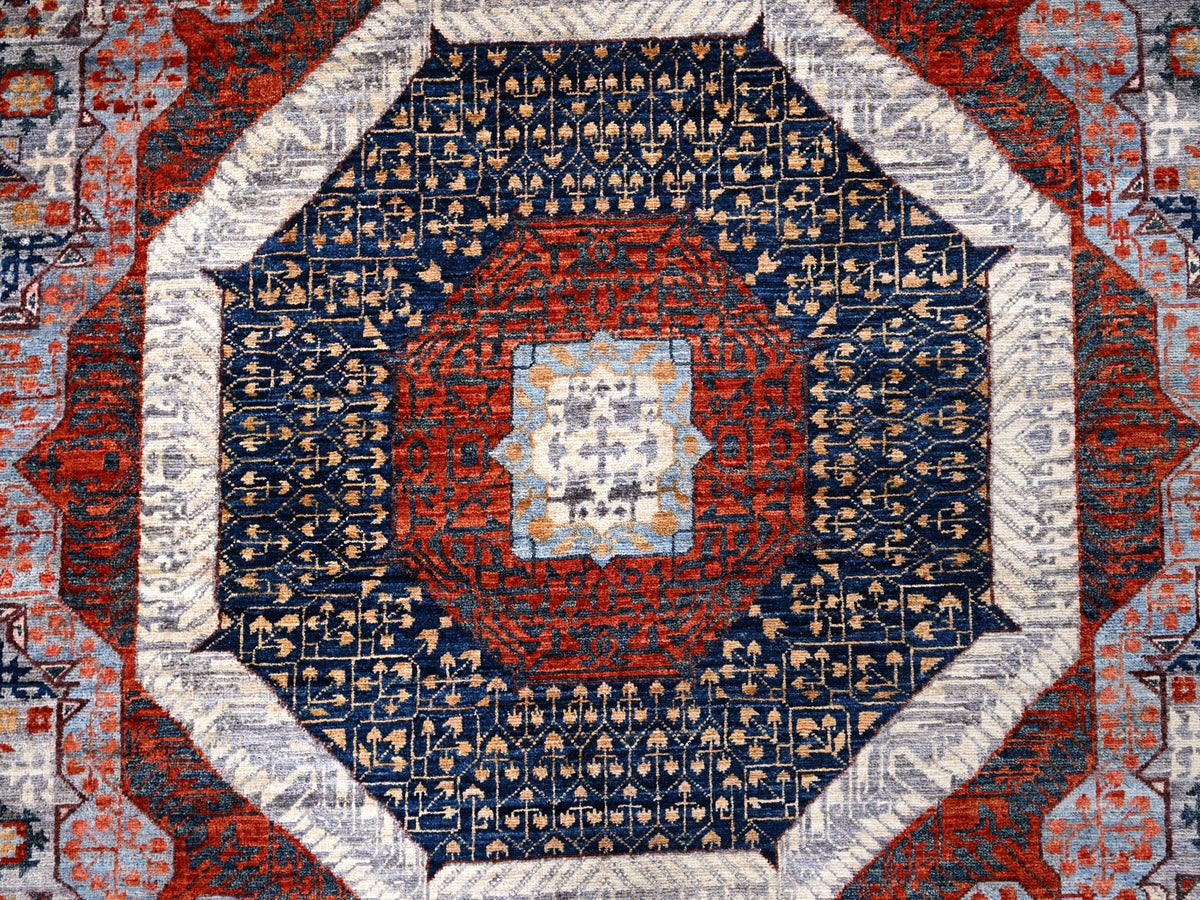 Mamluk Mamluk hand-knotted wool rug in Red & Ivory, 8'10" x 12' — SKU O085871 (view 8)