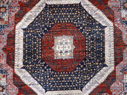 Mamluk Mamluk hand-knotted wool rug in Red & Ivory, 8'10" x 12' — SKU O085871 (view 8)