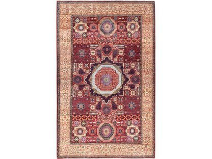 Mamluk Mamluk hand-knotted wool rug in Red & Cream Color, 5'9" x 9'7" — SKU O085882