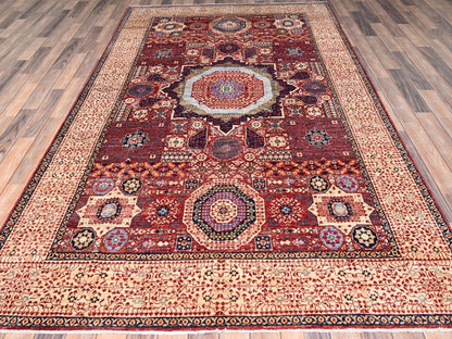 Mamluk Mamluk hand-knotted wool rug in Red & Cream Color, 5'9" x 9'7" — SKU O085882 (view 2)