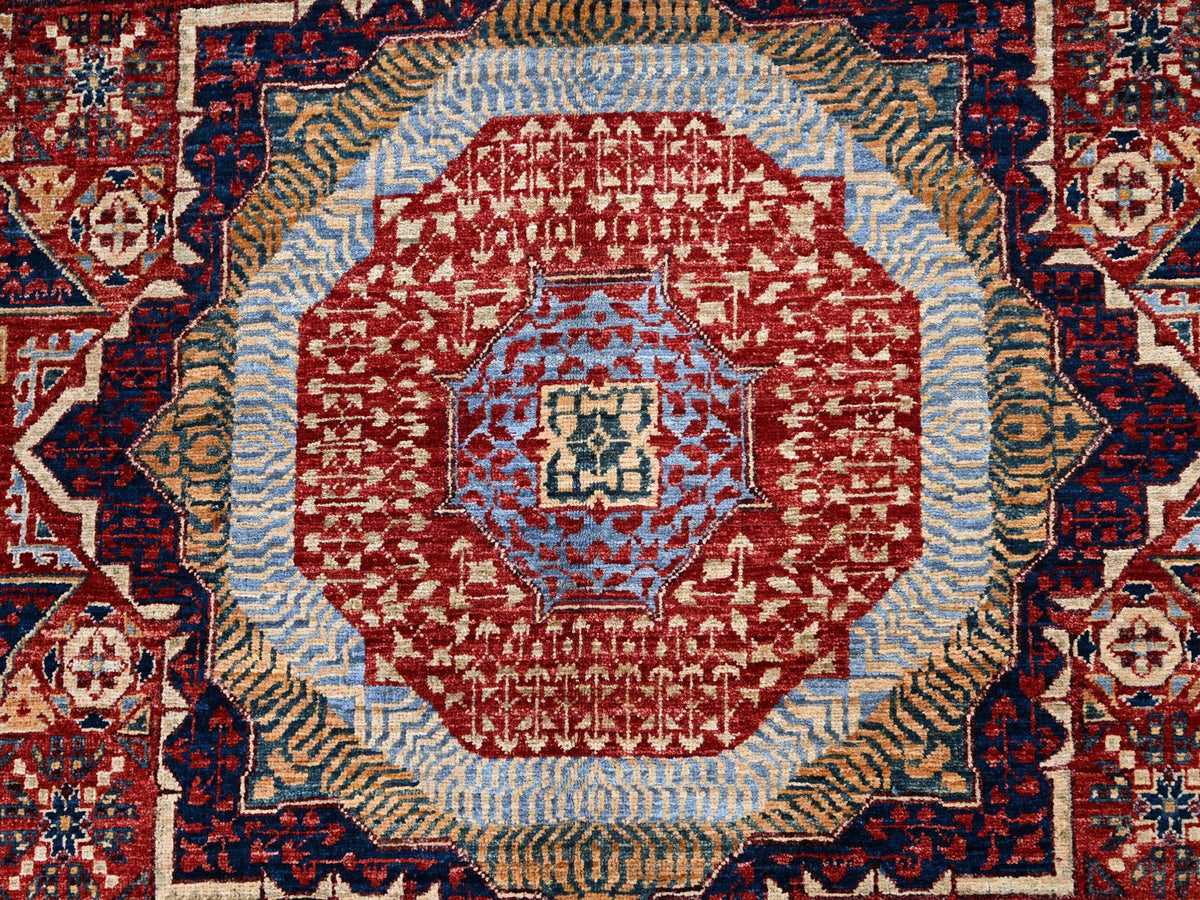 Mamluk Mamluk hand-knotted wool rug in Red & Cream Color, 5'9" x 9'7" — SKU O085882 (view 8)