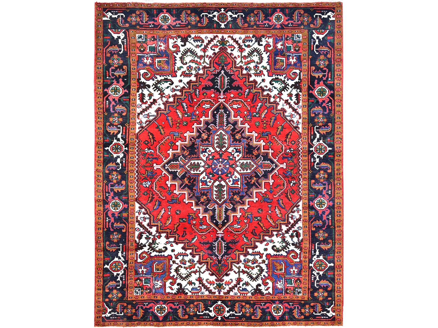 Heriz Heriz hand-knotted wool rug in Red & Blue, 6'7" x 9'2" — SKU O085919