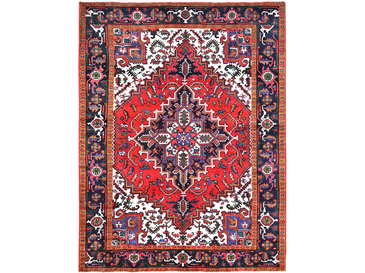 Heriz Heriz hand-knotted wool rug in Red & Blue, 6'7" x 9'2" — SKU O085919