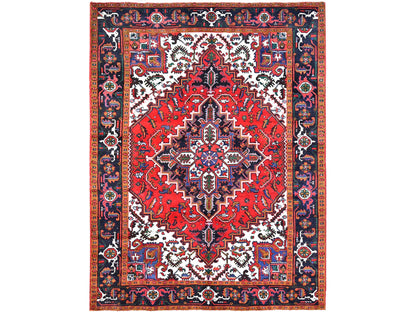 Heriz Heriz hand-knotted wool rug in Red & Blue, 6'7" x 9'2" — SKU O085919