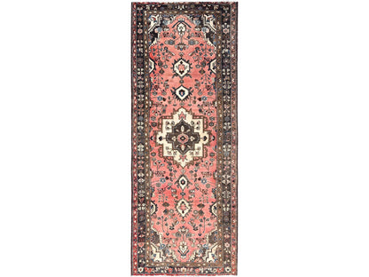 Hamadan Vintage hand-knotted wool runner in Pink & Black, 3'7" x 9'2" — SKU O085970