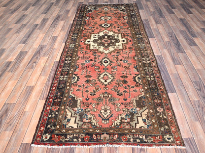 Hamadan Vintage hand-knotted wool runner in Pink & Black, 3'7" x 9'2" — SKU O085970 (view 2)