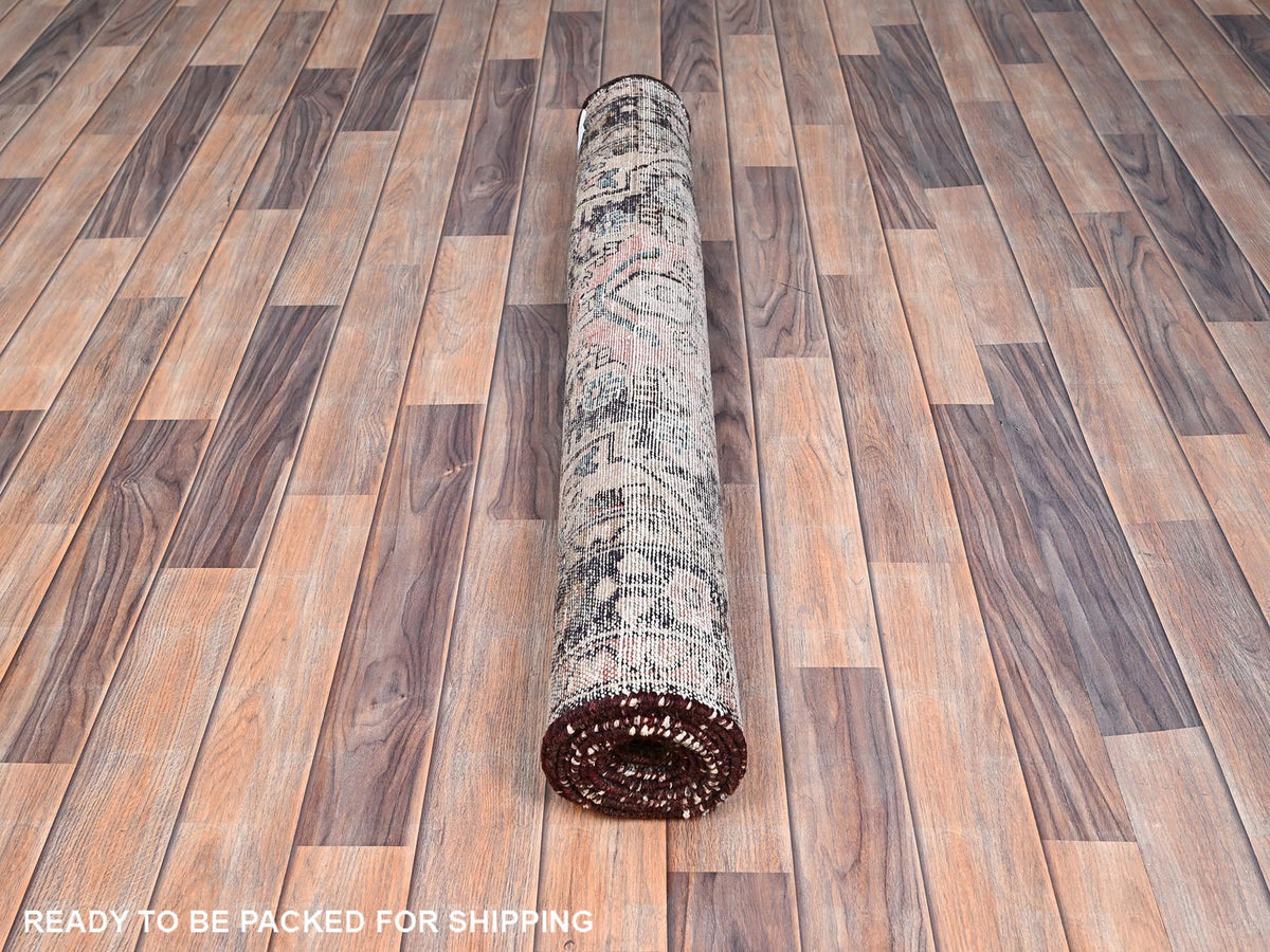 Hamadan Vintage hand-knotted wool runner in Pink & Black, 3'7" x 9'2" — SKU O085970 (view 5)