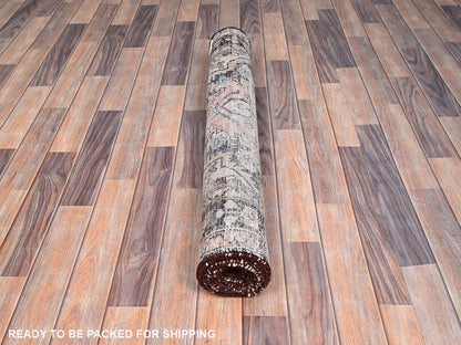 Hamadan Vintage hand-knotted wool runner in Pink & Black, 3'7" x 9'2" — SKU O085970 (view 5)
