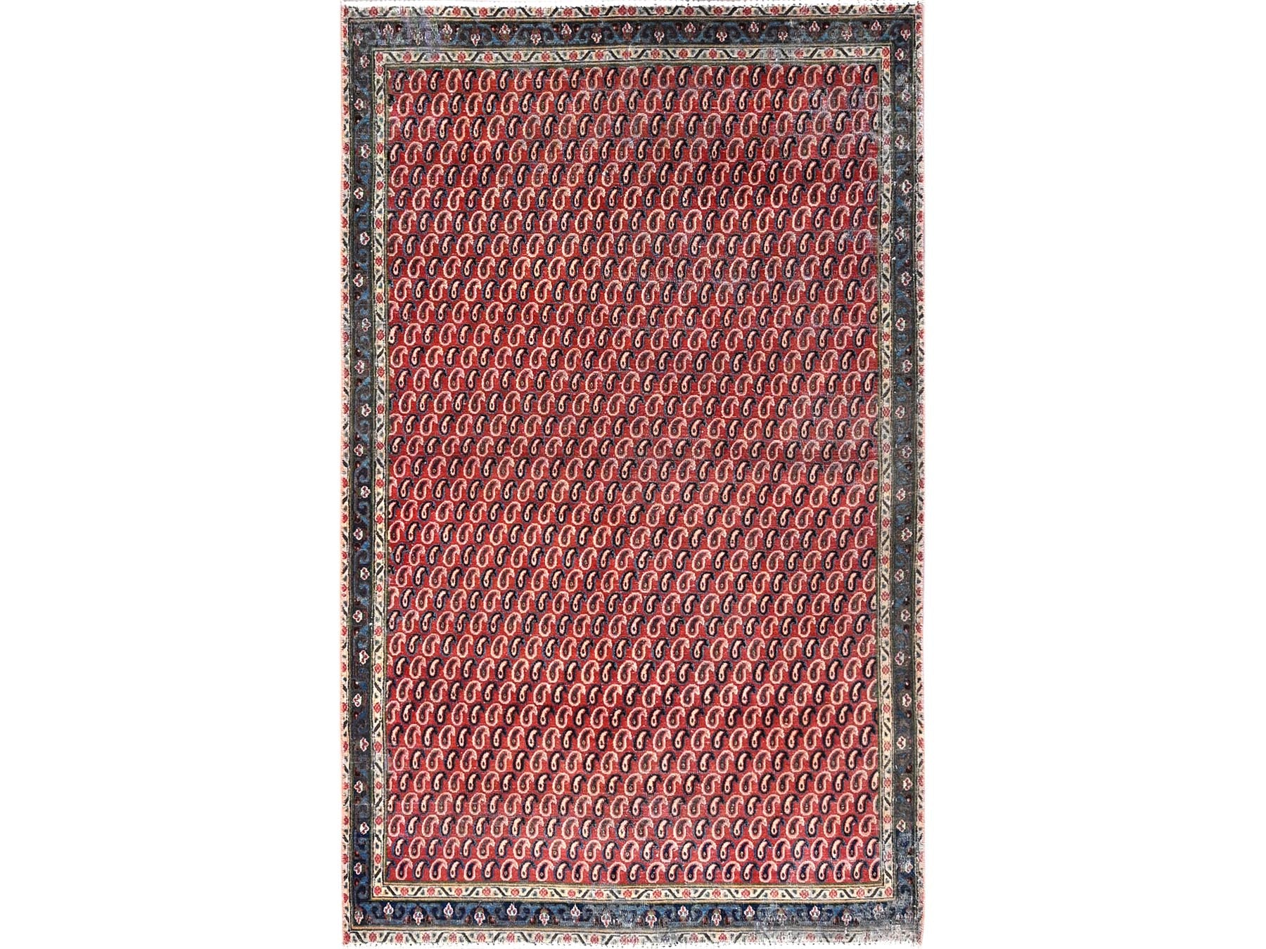 Senneh Vintage hand-knotted wool runner in Red & Blue, 4'1" x 6'7" — SKU O085976