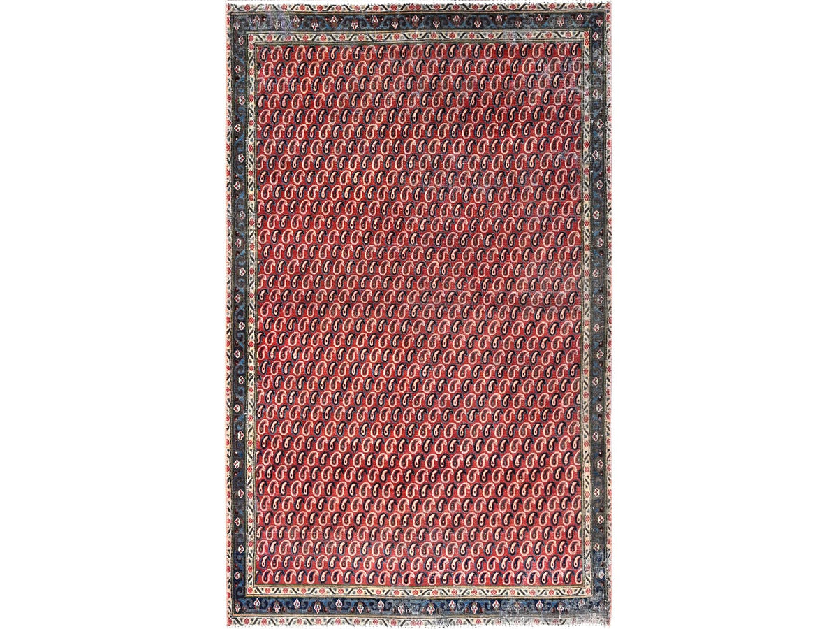 Senneh Vintage hand-knotted wool runner in Red & Blue, 4'1" x 6'7" — SKU O085976