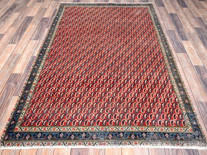 Red 4'1" x 6'7" Vintage Hand knotted Wool Rug - Sku: O085976