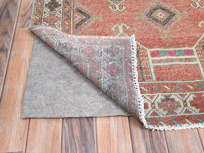 Brown 3'6" x 10'0" Vintage Hand knotted Wool Rug - Sku: O085978
