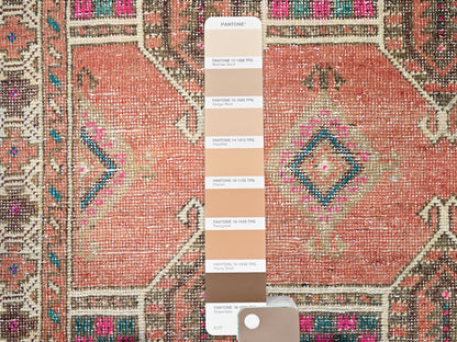 Brown 3'6" x 10'0" Vintage Hand knotted Wool Rug - Sku: O085978