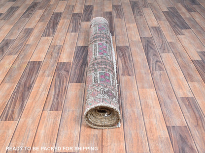 Brown 3'6" x 10'0" Vintage Hand knotted Wool Rug - Sku: O085978