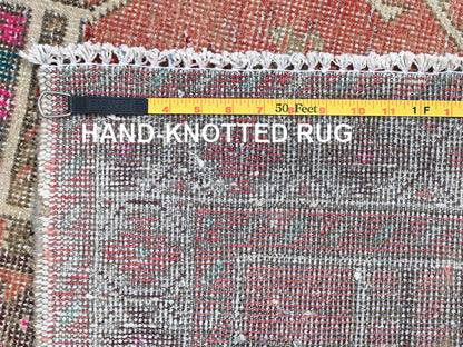 Brown 3'6" x 10'0" Vintage Hand knotted Wool Rug - Sku: O085978