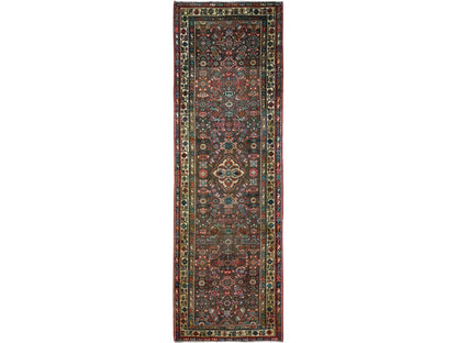 Brown 3'5" x 10'4" Vintage Hand knotted Wool Rug - Sku: O085985