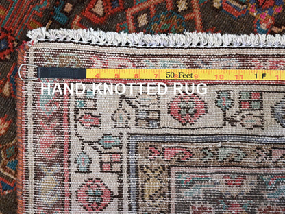 Brown 3'5" x 10'4" Vintage Hand knotted Wool Rug - Sku: O085985