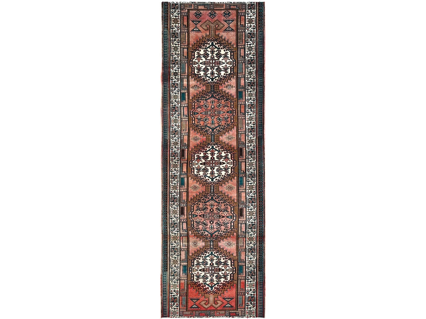 Brown 3'5" x 10'2" Vintage Hand knotted Wool Rug - Sku: O085988