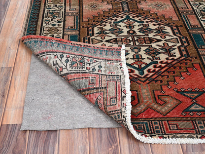 Brown 3'5" x 10'2" Vintage Hand knotted Wool Rug - Sku: O085988