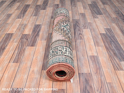 Brown 3'5" x 10'2" Vintage Hand knotted Wool Rug - Sku: O085988