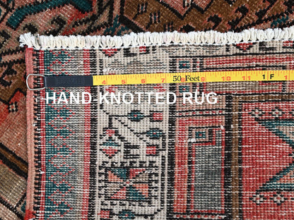 Brown 3'5" x 10'2" Vintage Hand knotted Wool Rug - Sku: O085988