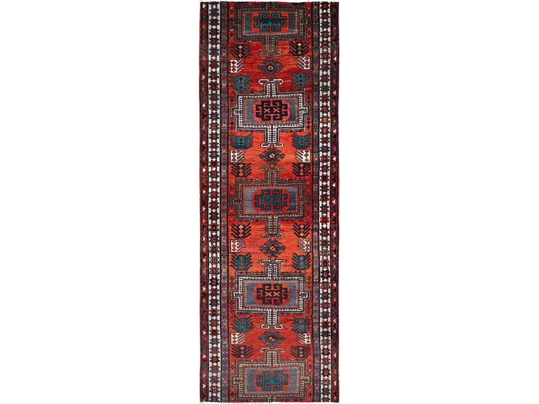 Heriz Vintage hand-knotted wool runner in Orange & Ivory, 3'5" x 9'8" — SKU O085989