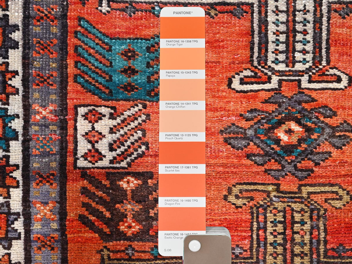 Heriz Vintage hand-knotted wool runner in Orange & Ivory, 3'5" x 9'8" — SKU O085989 (view 4)