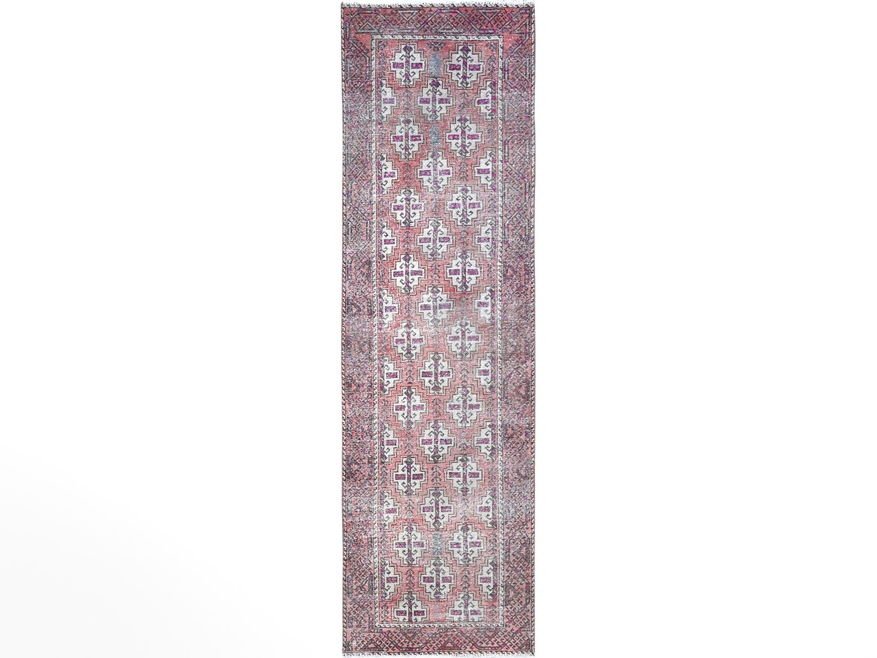 Pink 3'2" x 10'9" Vintage Hand knotted Wool Rug - Sku: O086007