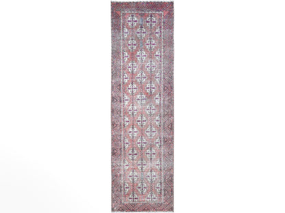 Baluch Vintage hand-knotted wool runner in Pink & Coral Pink, 3'2" x 10'9" — SKU O086007