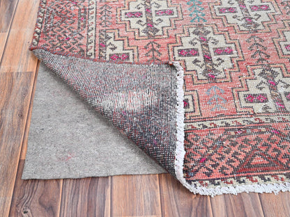 Baluch Vintage hand-knotted wool runner in Pink & Coral Pink, 3'2" x 10'9" — SKU O086007 (view 3)