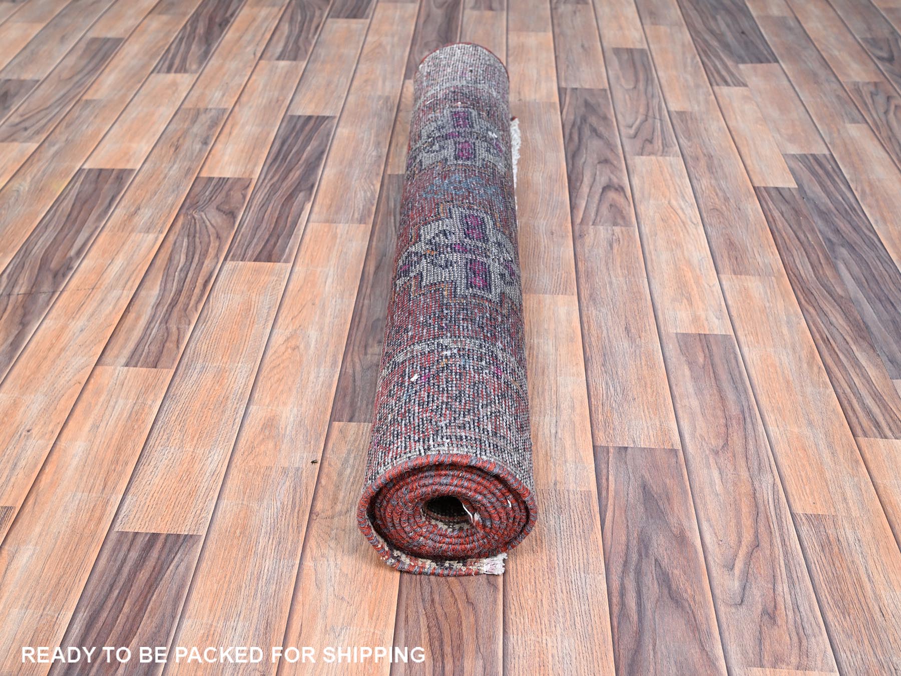 Baluch Vintage hand-knotted wool runner in Pink & Coral Pink, 3'2" x 10'9" — SKU O086007 (view 5)