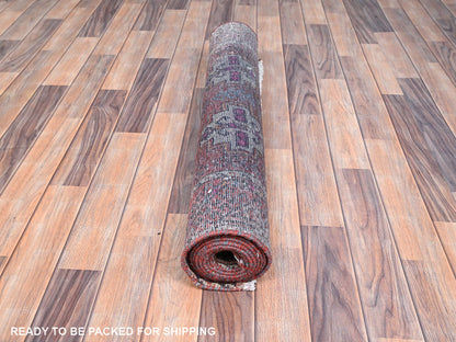Baluch Vintage hand-knotted wool runner in Pink & Coral Pink, 3'2" x 10'9" — SKU O086007 (view 5)