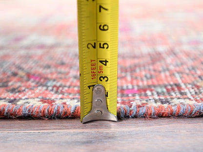 Baluch Vintage hand-knotted wool runner in Pink & Coral Pink, 3'2" x 10'9" — SKU O086007 (view 6)