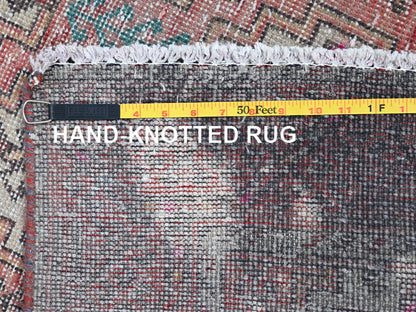 Baluch Vintage hand-knotted wool runner in Pink & Coral Pink, 3'2" x 10'9" — SKU O086007 (view 7)