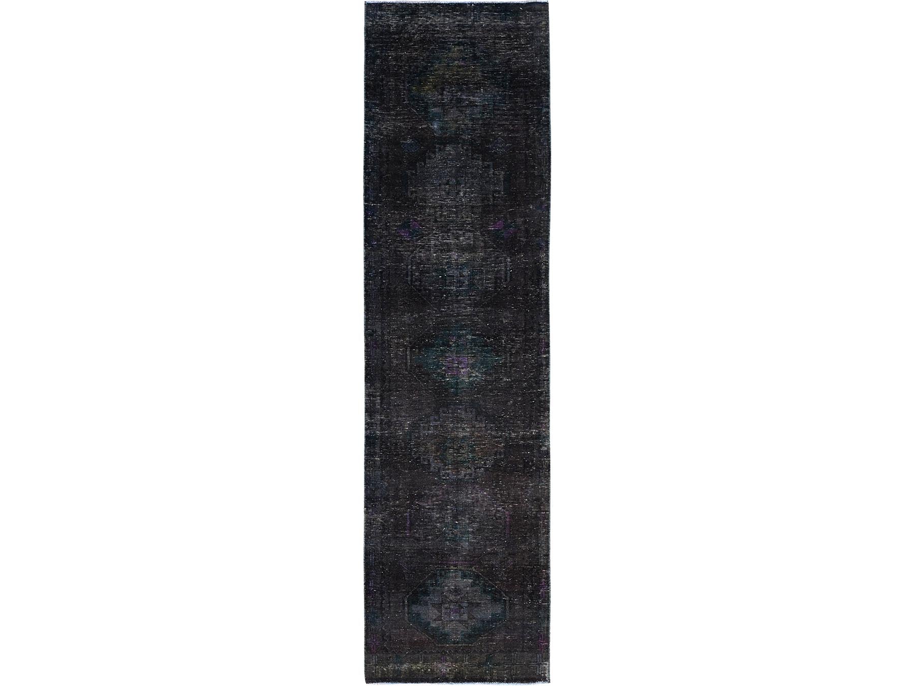 Hamadan Vintage hand-knotted wool runner in Overdyed, 3'2" x 11'11" — SKU O086016