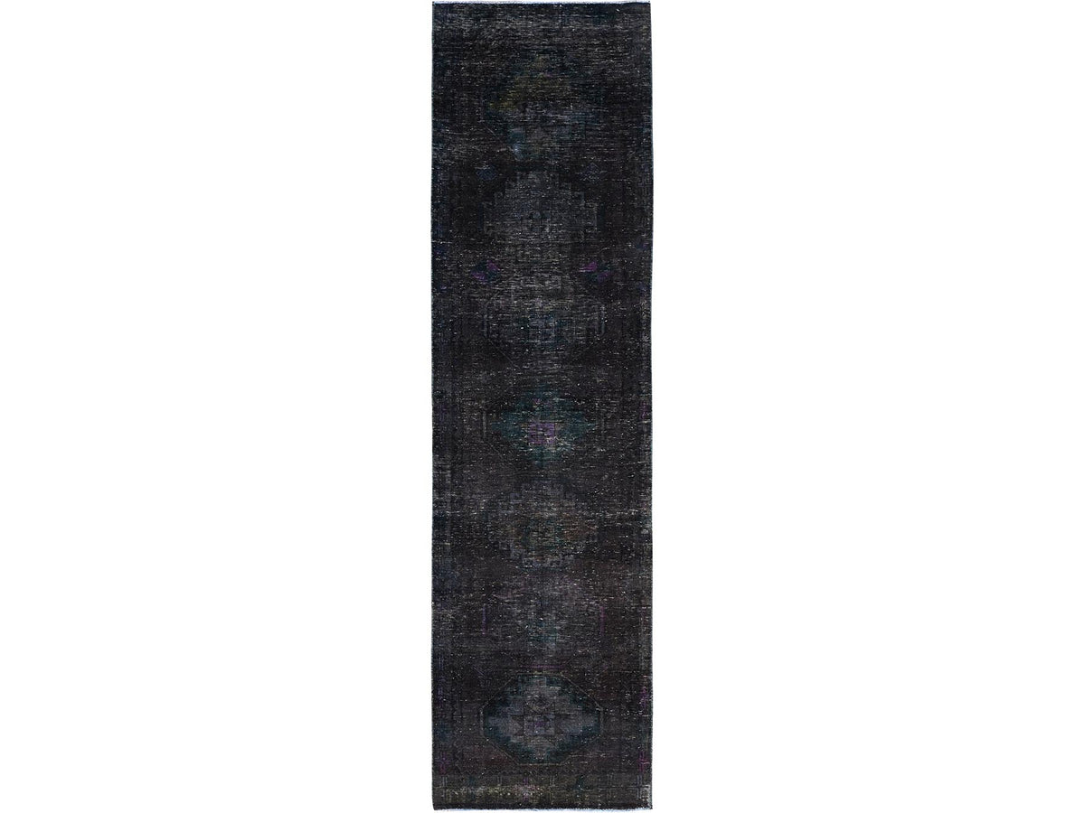 Hamadan Vintage hand-knotted wool runner in Overdyed, 3'2" x 11'11" — SKU O086016