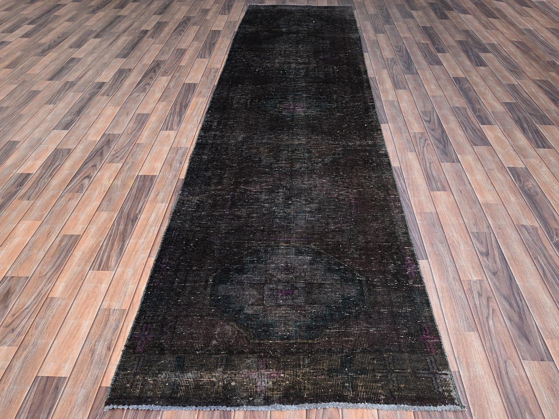 Hamadan Vintage hand-knotted wool runner in Overdyed, 3'2" x 11'11" — SKU O086016 (view 2)