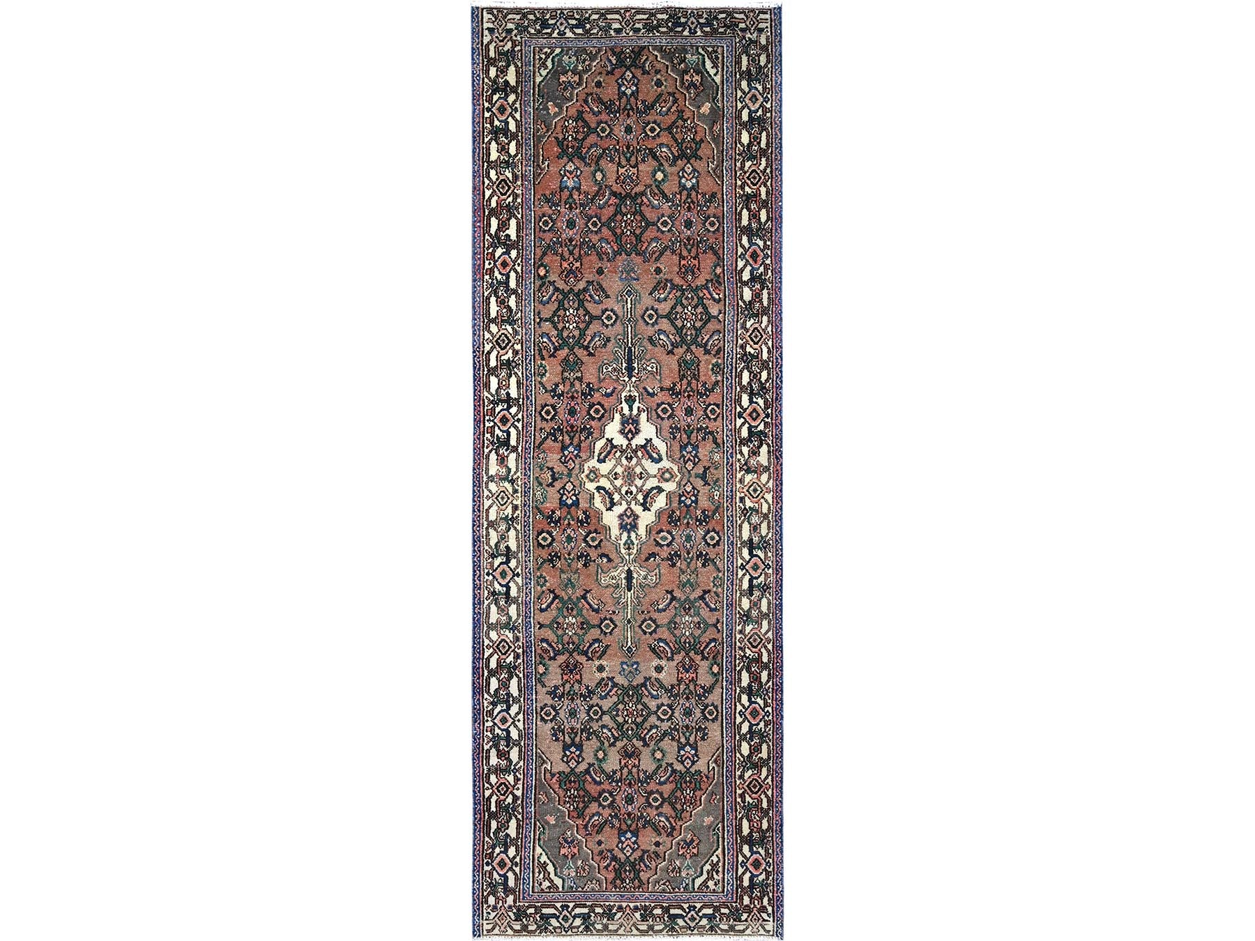 Brown 3'4" x 10'1" Vintage Hand knotted Wool Rug - Sku: O086020