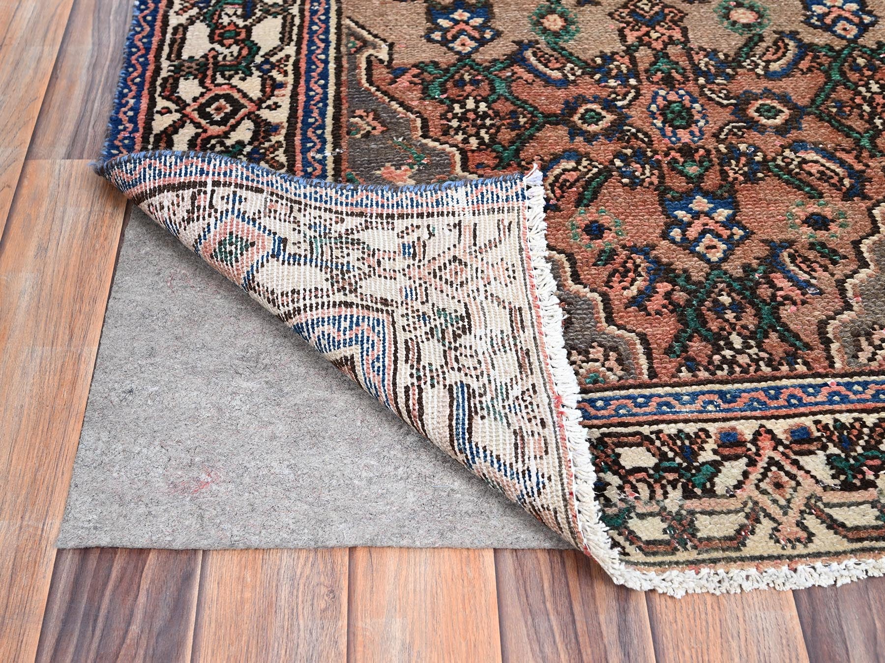 Vintage hand-knotted wool runner in Brown & Ivory, 3'4" x 10'1" — SKU O086020 (view 3)