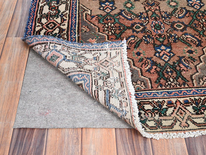 Vintage hand-knotted wool runner in Brown & Ivory, 3'4" x 10'1" — SKU O086020 (view 3)