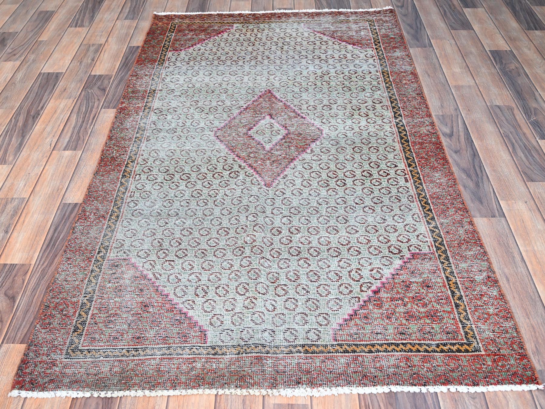 Hamadan Vintage hand-knotted wool rug in Blue & Red, 3'5" x 6'2" — SKU O086051 (view 2)